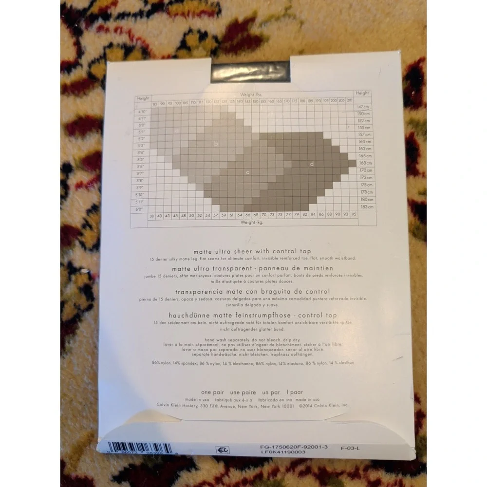 New Calvin Klein Size C Black 620f 15 Denier Ultrasher Control Top Pantyhose
